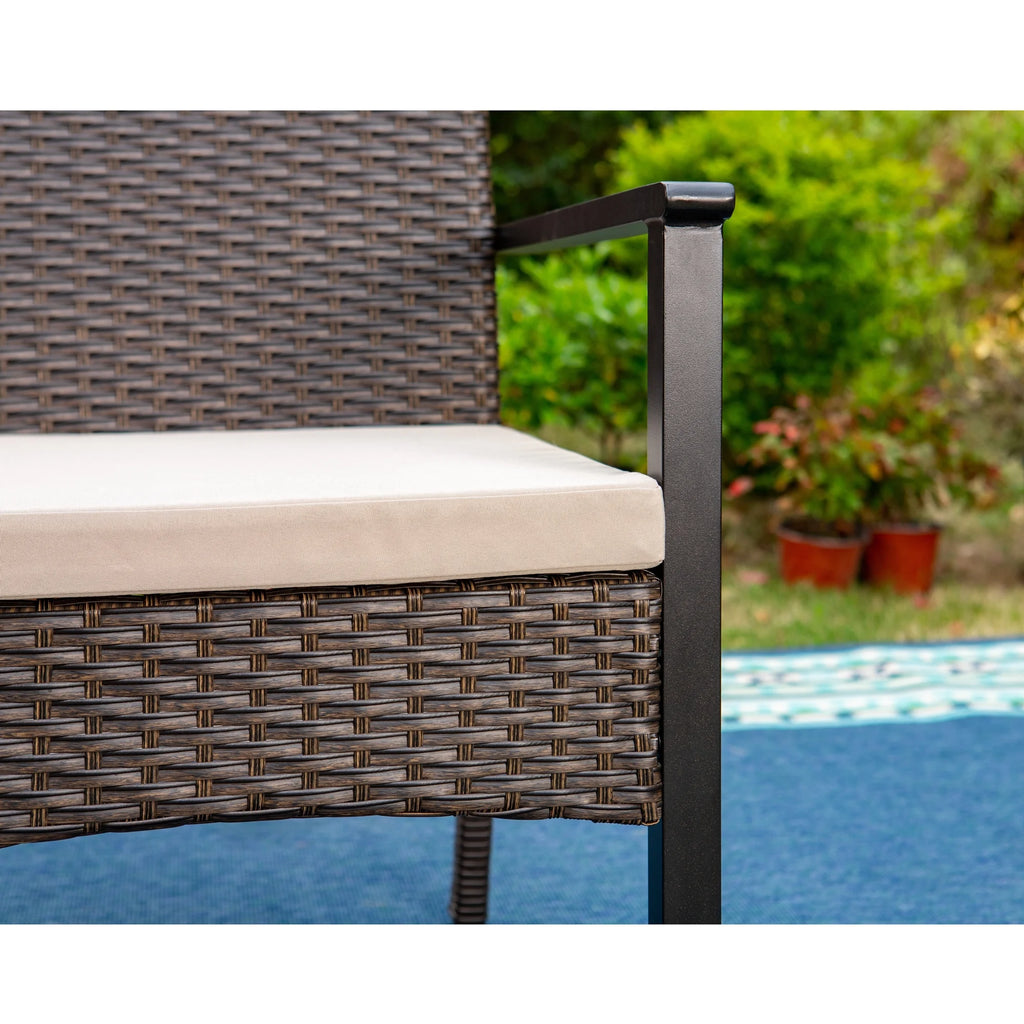 6-Piece Outdoor Dining Set with Acacia Wood Table, Bench and Wicker Chairs with Cushions C7012