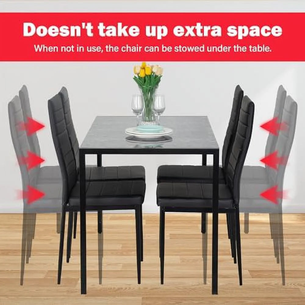 Dining Table and Chairs Set Marble Table top with 4 Chairs PU Leather P305563