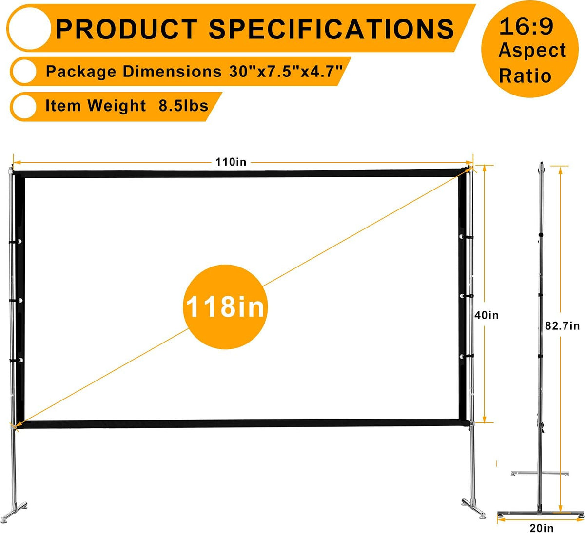 115 inch Portable Projection Screen with Stand, 16:9 4K HD, with Carry Bag F358464