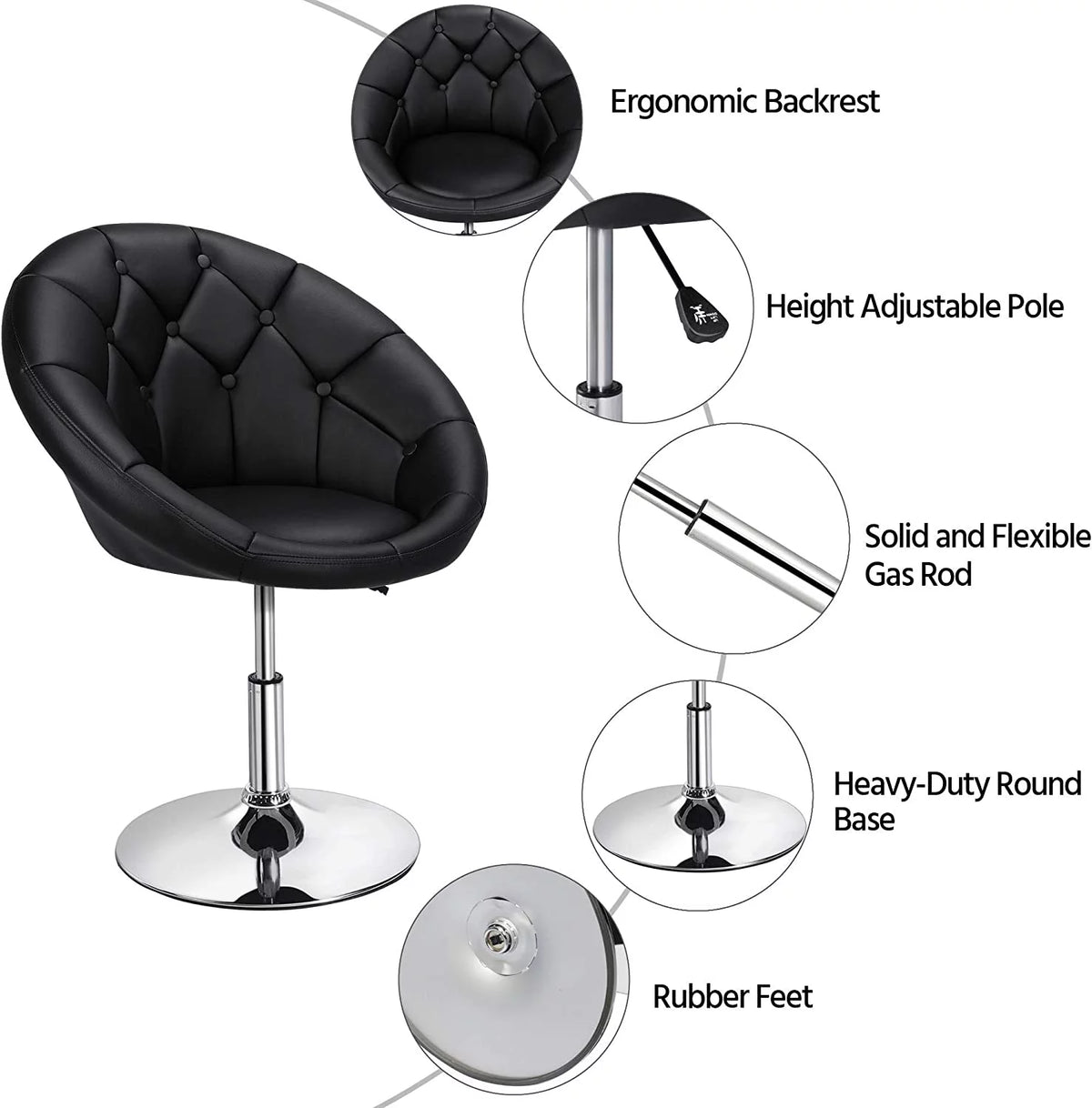 Adjustable Swivel Round Leather Chair with Wheels H933