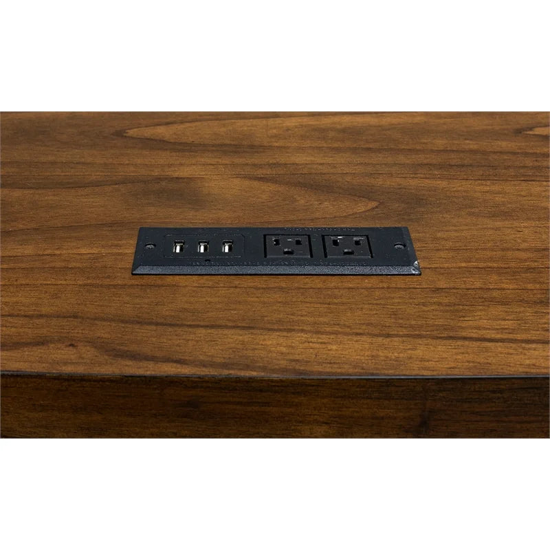 Rustic Wood Writing Desk with Power Center Brown G32425
