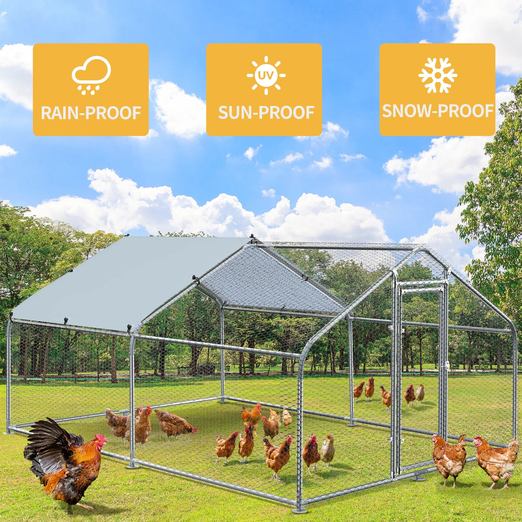 Large Metal Walk-in Chicken Coop with Waterproof Cover V35596