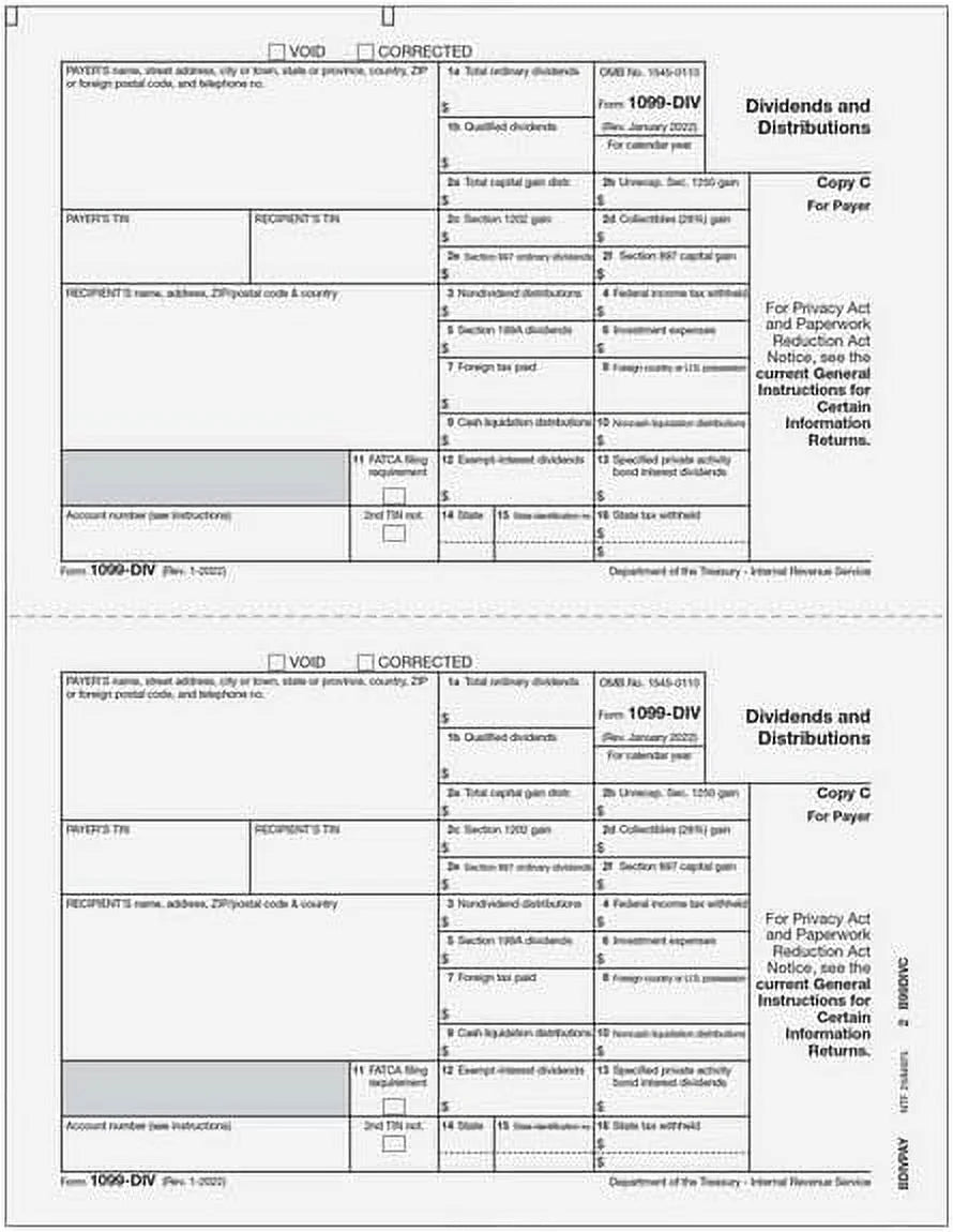 1099-DIV 4-Part Laser Tax Form Set P791