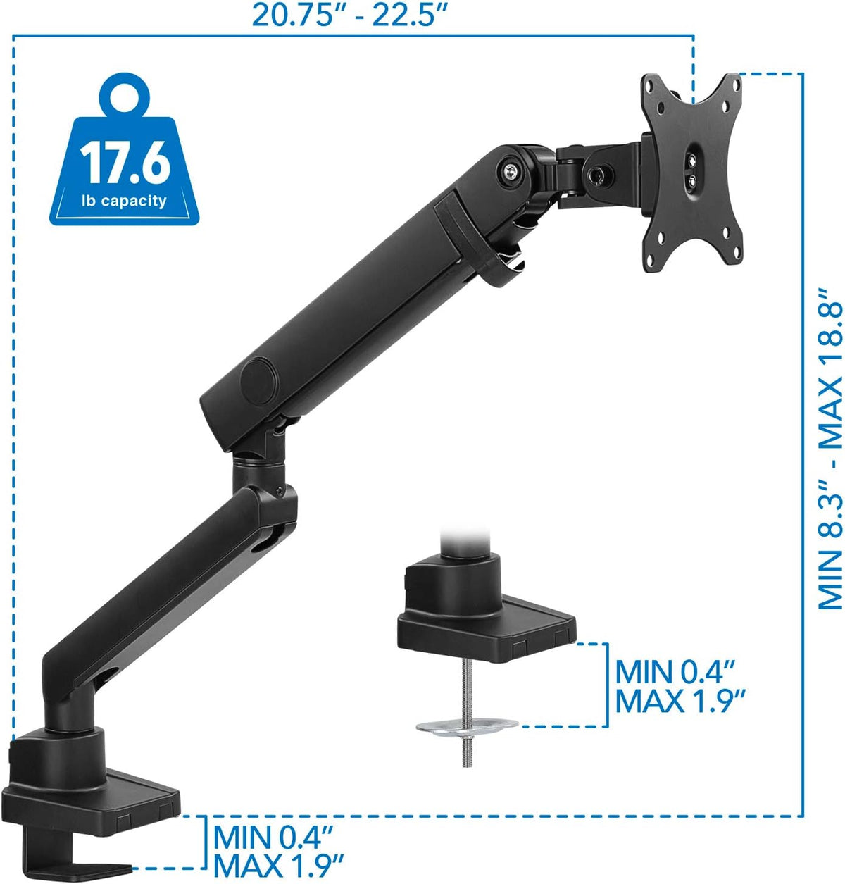 Single Monitor Arm Mount with C-Clamp and Grommet Bases J1790