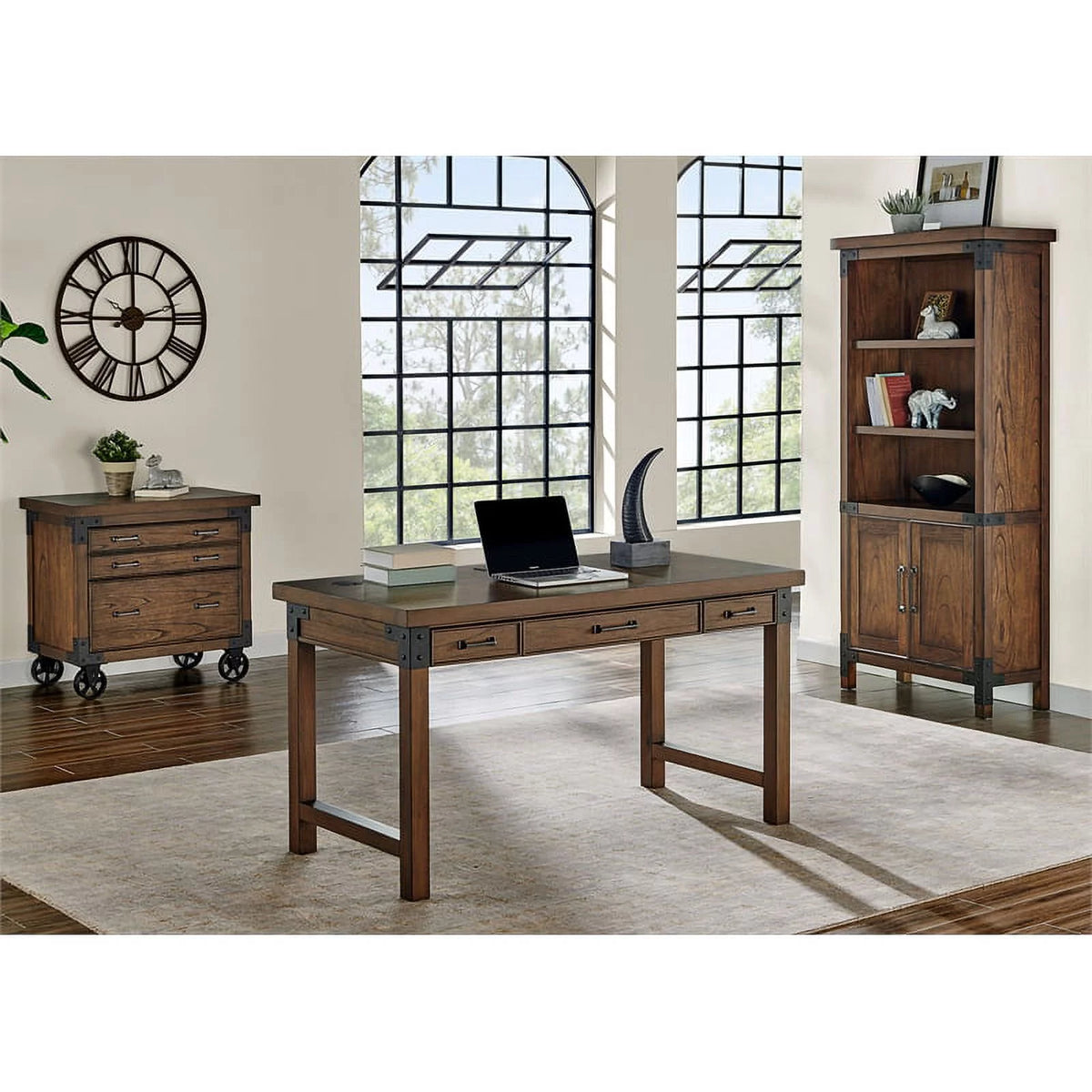 Rustic Wood Writing Desk with Power Center Brown G32425