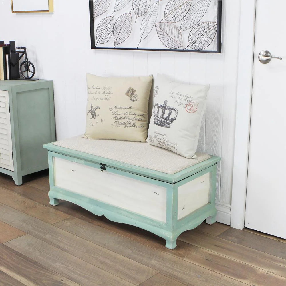 Shabby Bench Chest with Seat Cushion A7636