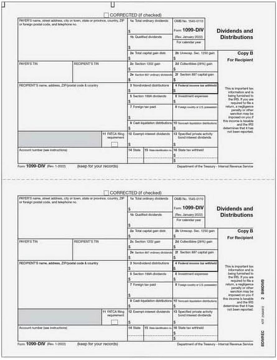 1099-DIV 4-Part Laser Tax Form Set P791