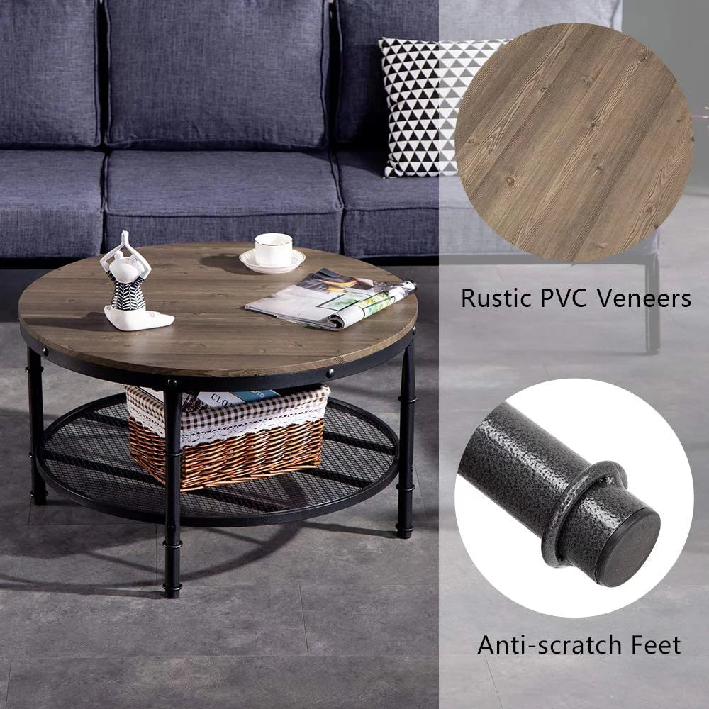 Round Coffee Table with Wooden Top & Metal Frame O11198
