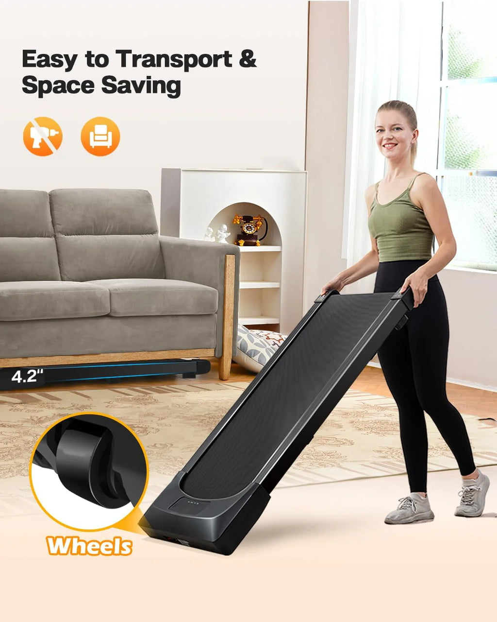 2.5HP Slim Under Desk Treadmill with Remote Control E64129