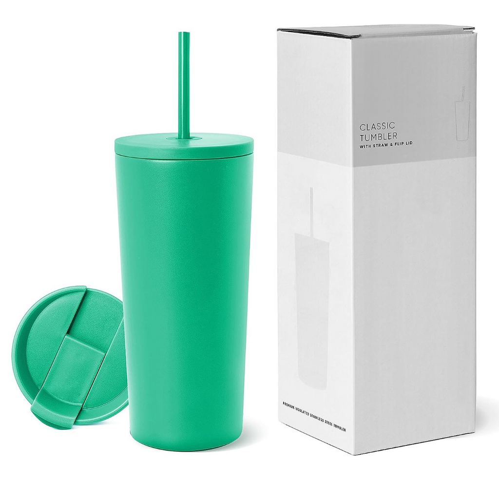 Green 24oz Insulated Tumbler with Lid and Straw Y6851