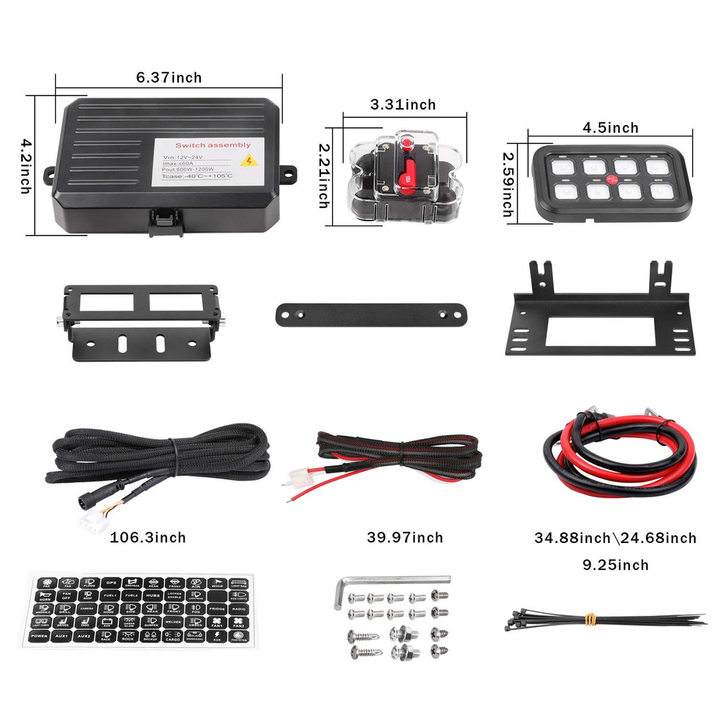 8 Gang Switch Panel Kit with Harness and Label Stickers E8314