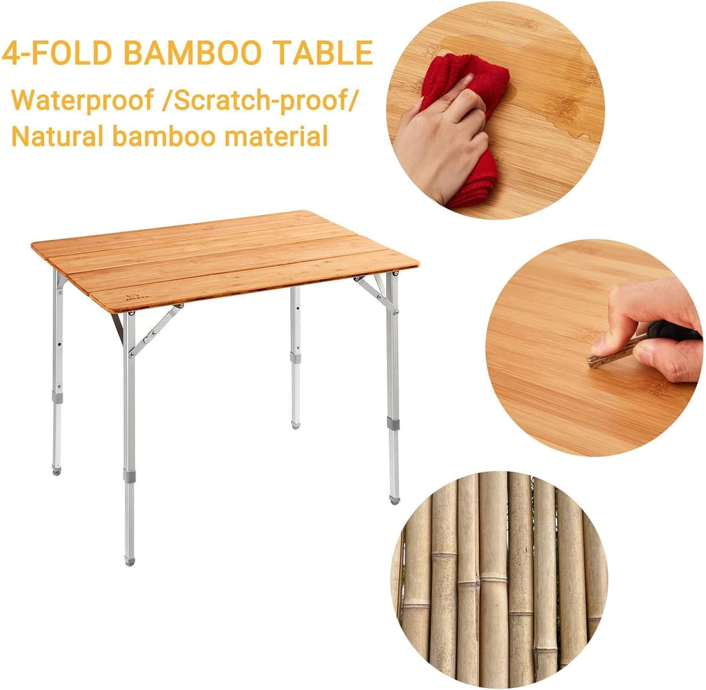 Bamboo Folding Camping Table with Carry Bag H4838