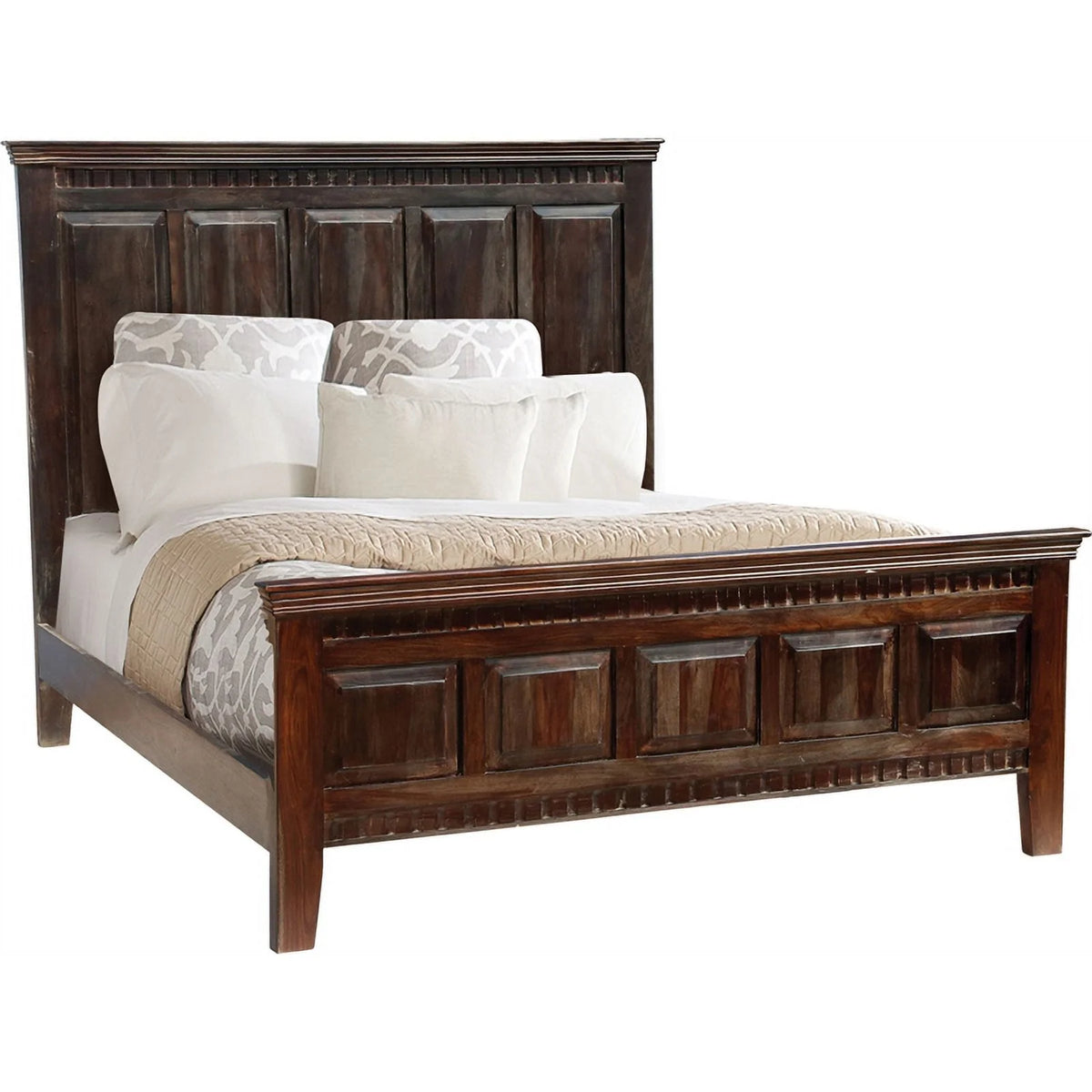 Solid Wood Queen Panel Bed Dark Brown R8739