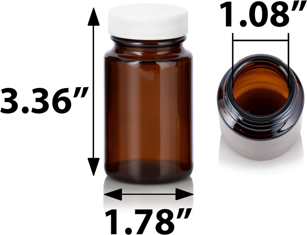 Amber Glass Wide Mouth Packer Bottle With White Ribbed Lid (6 Pack) S1270