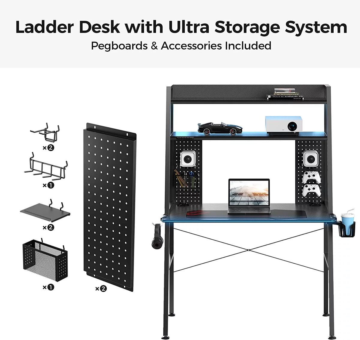 43'' Gaming Desk with Shelves K854