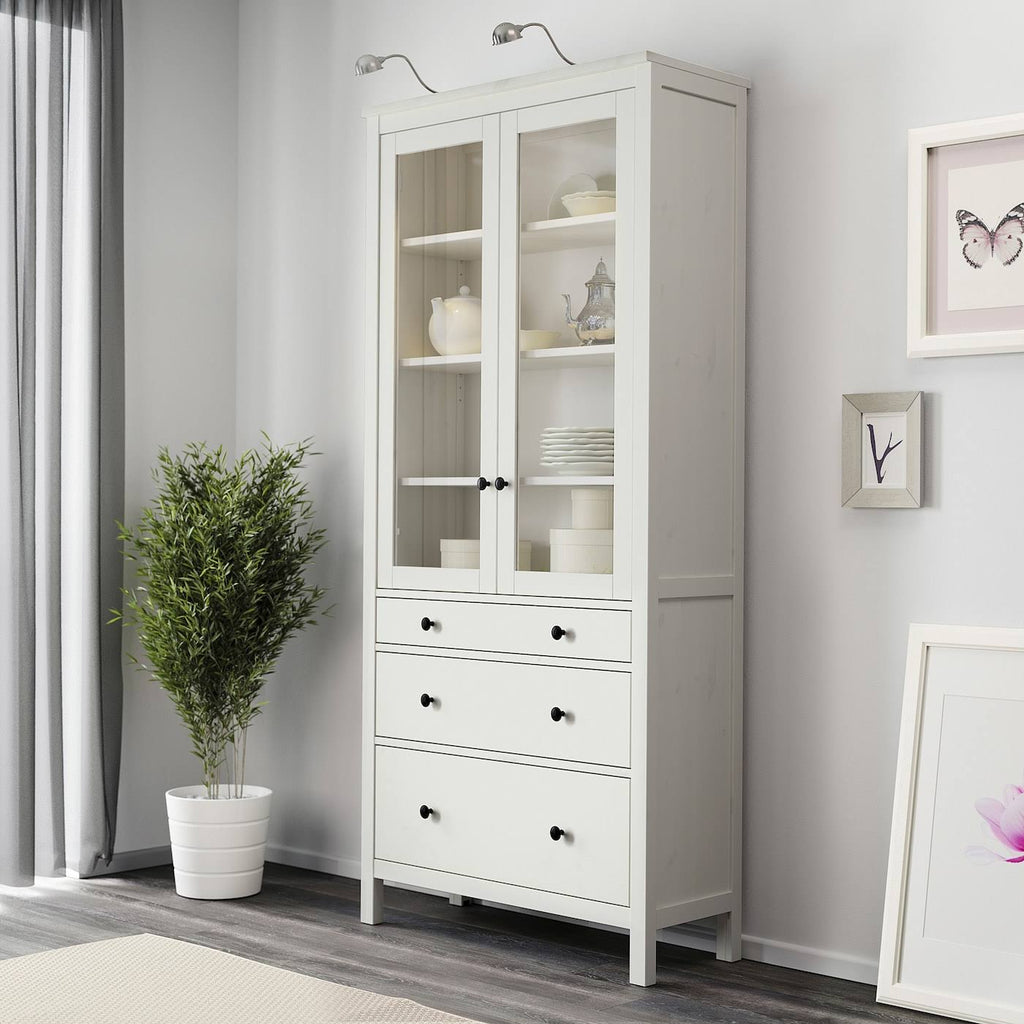 White Glass-Door Cabinet with 3 Drawers T55108