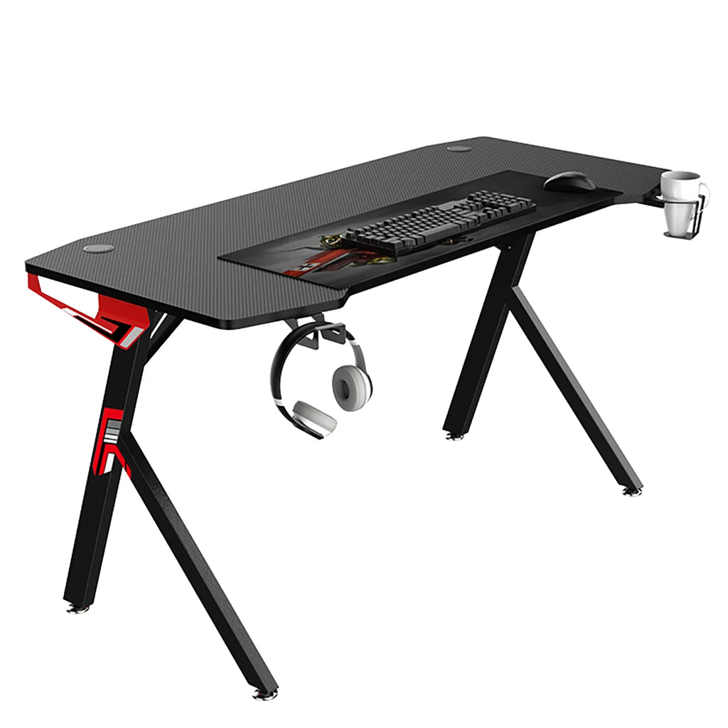 Gaming Desk Computer Desk Table with Headphone Holder, Cup Holder, Black Panel, Mouse Pad G203
