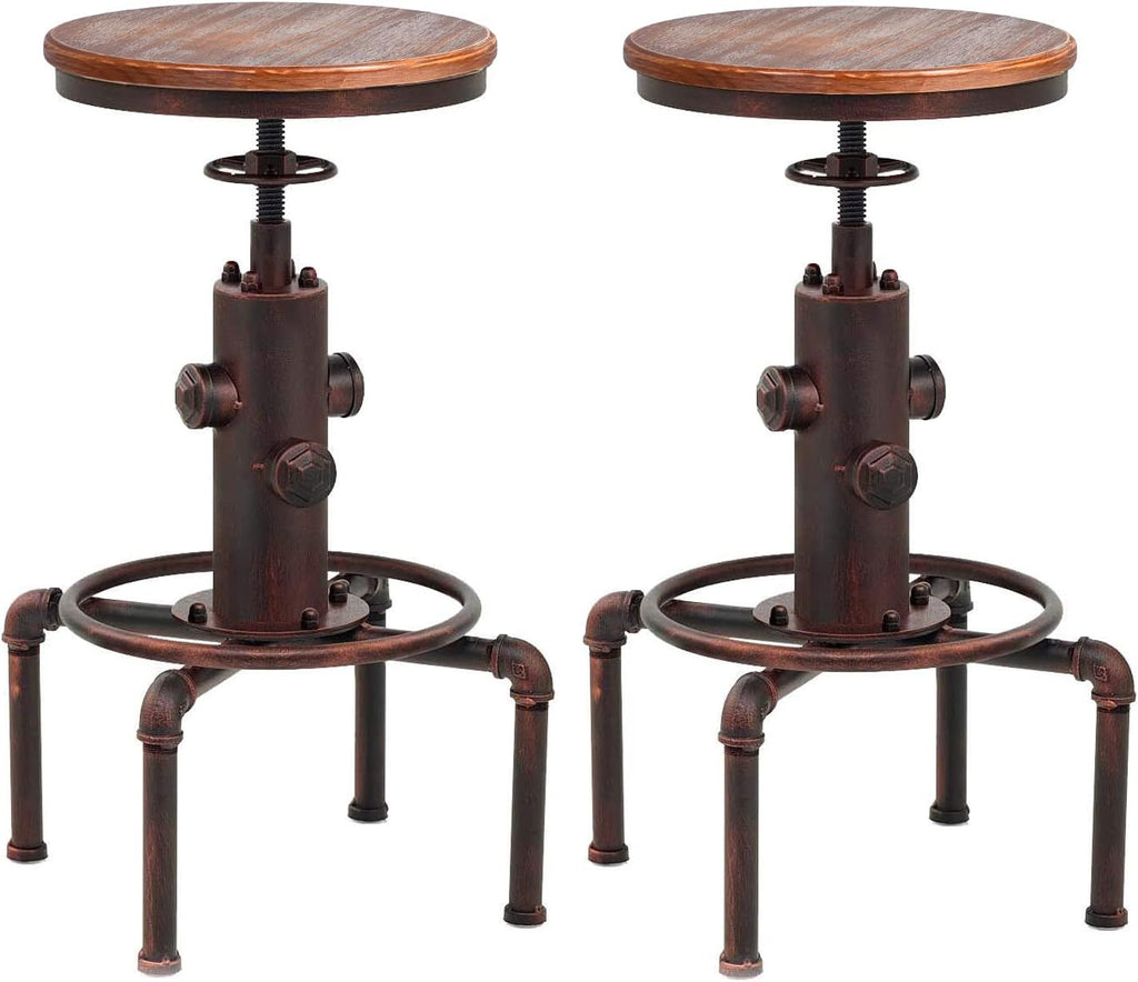 Antique White Solid Wood Industrial Bar Stool (2) D36291