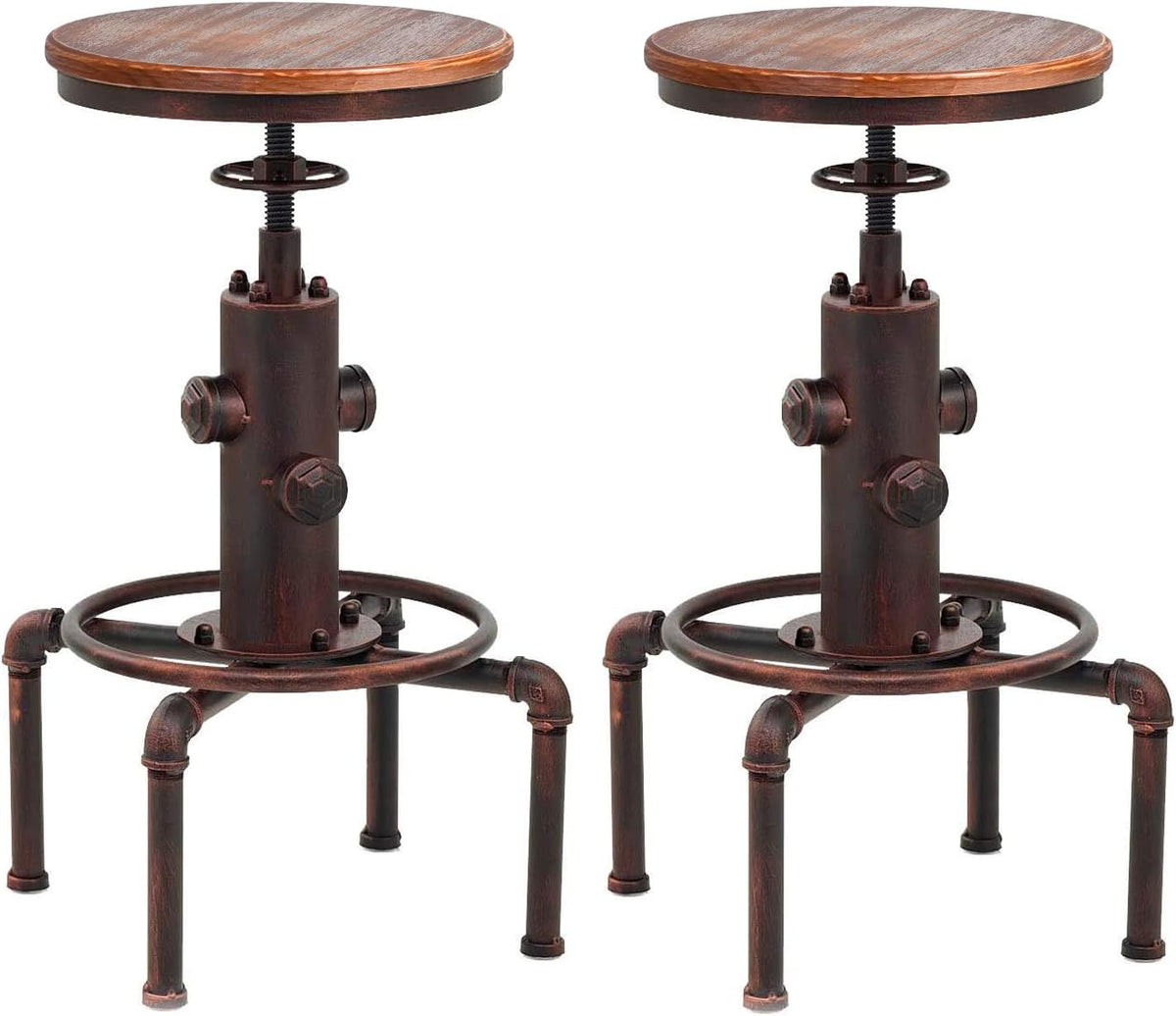 Antique White Solid Wood Industrial Bar Stool (2) D36291