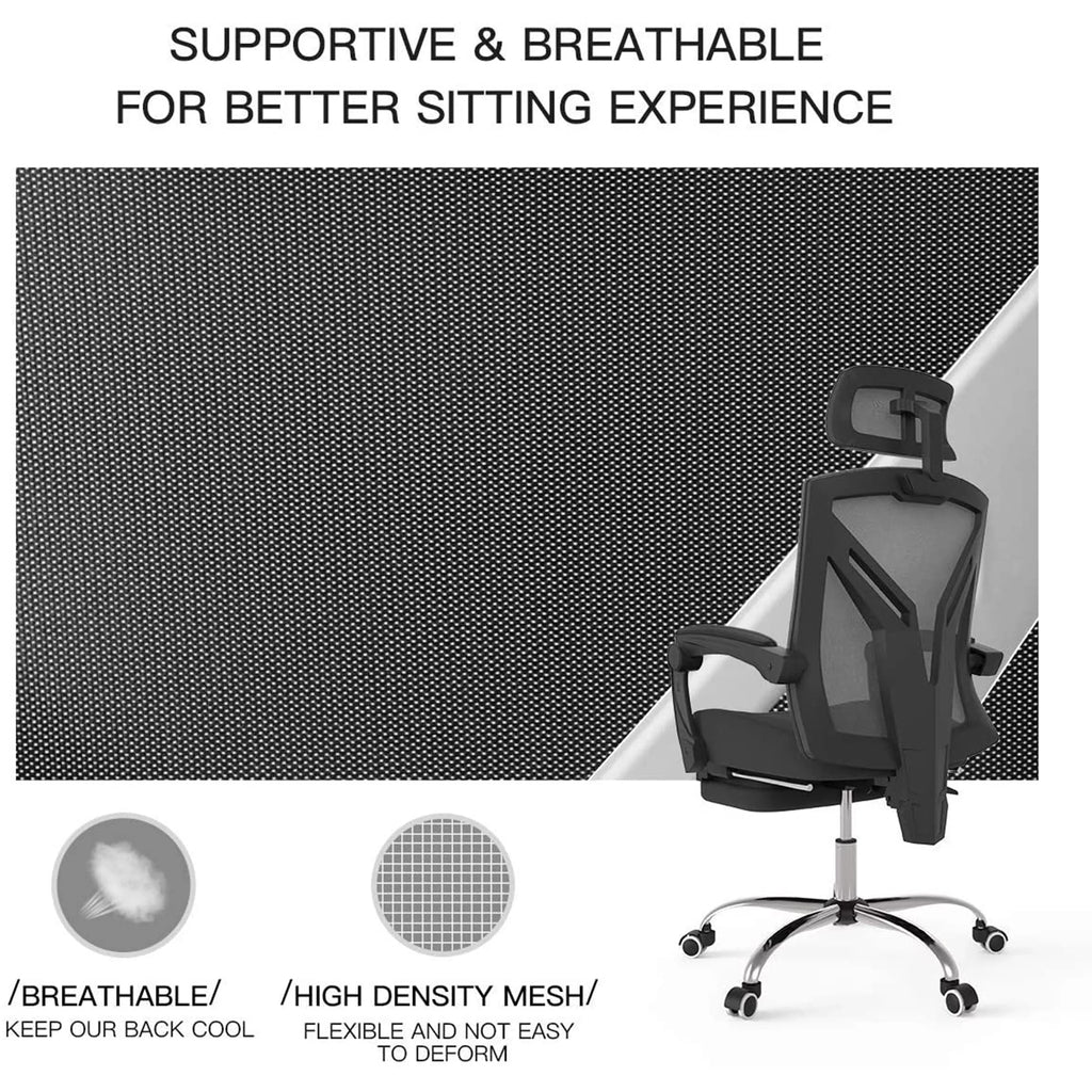 Black Ergonomic Recliner Chair with Lumbar Support and Footrest O701413