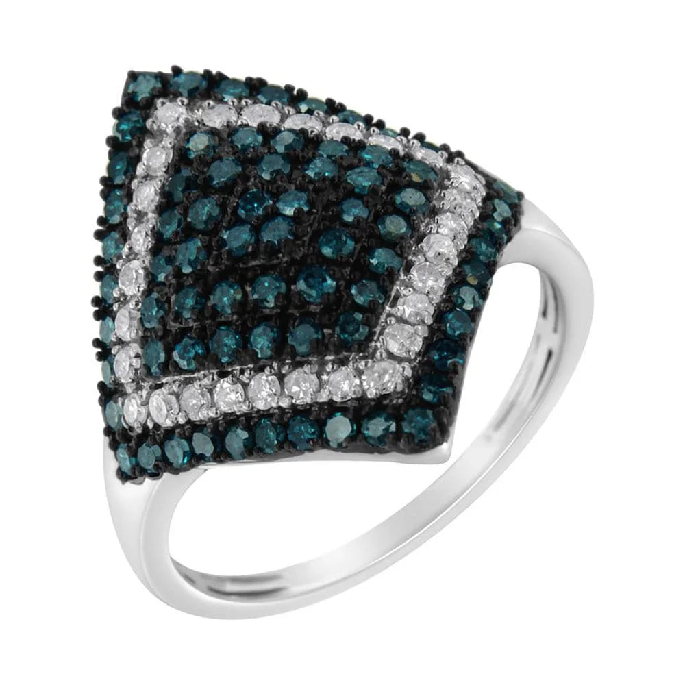 Sterling Silver White and Treated Blue Diamond Cocktail Ring Size 7 H65306