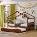 White Twin Size Solid Wood House Bed with Trundle B86321