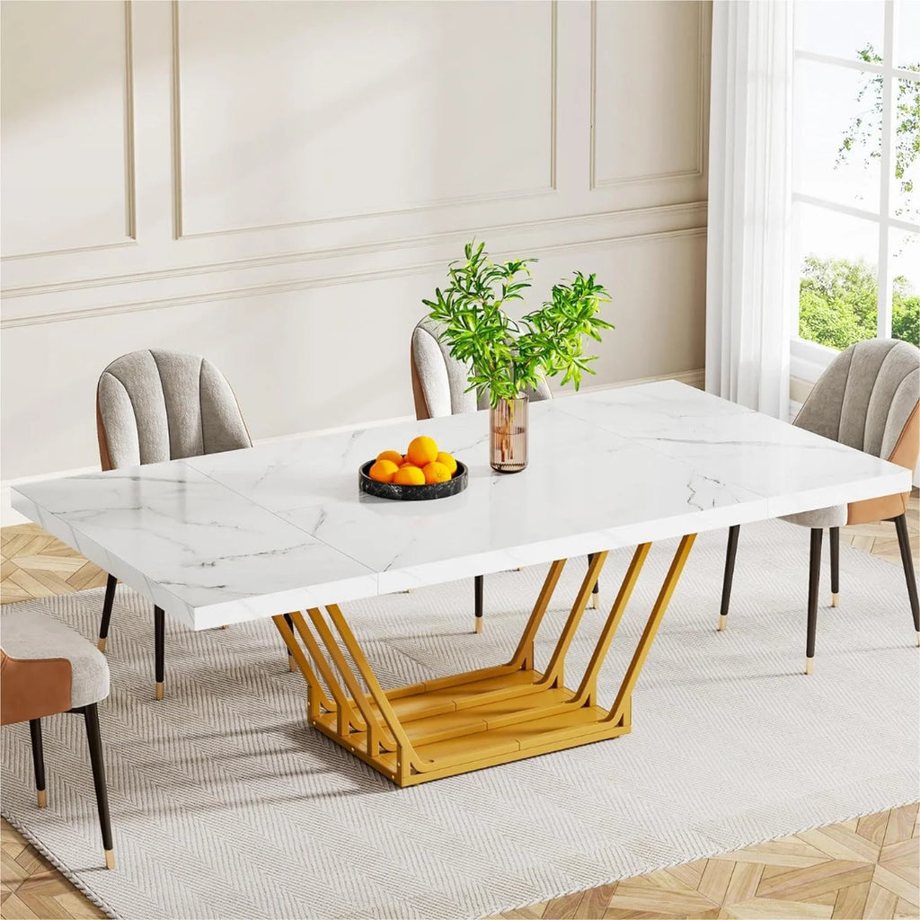63" Rectangular Dining Table with Faux Marble Top Q420