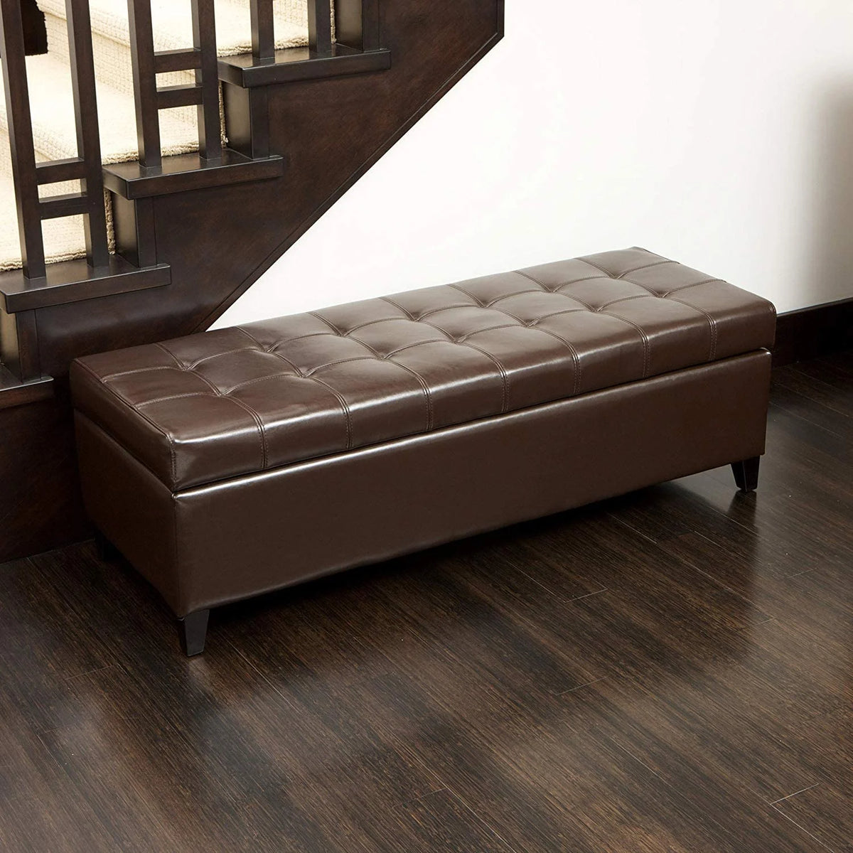 Brown Tufted Storage Ottoman Bench F4509