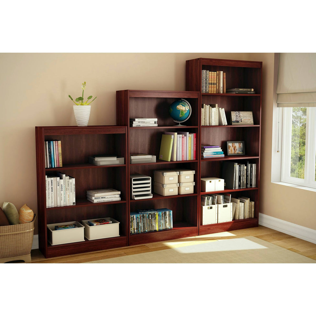 Royal Cherry 3-Shelf Bookcase S804221