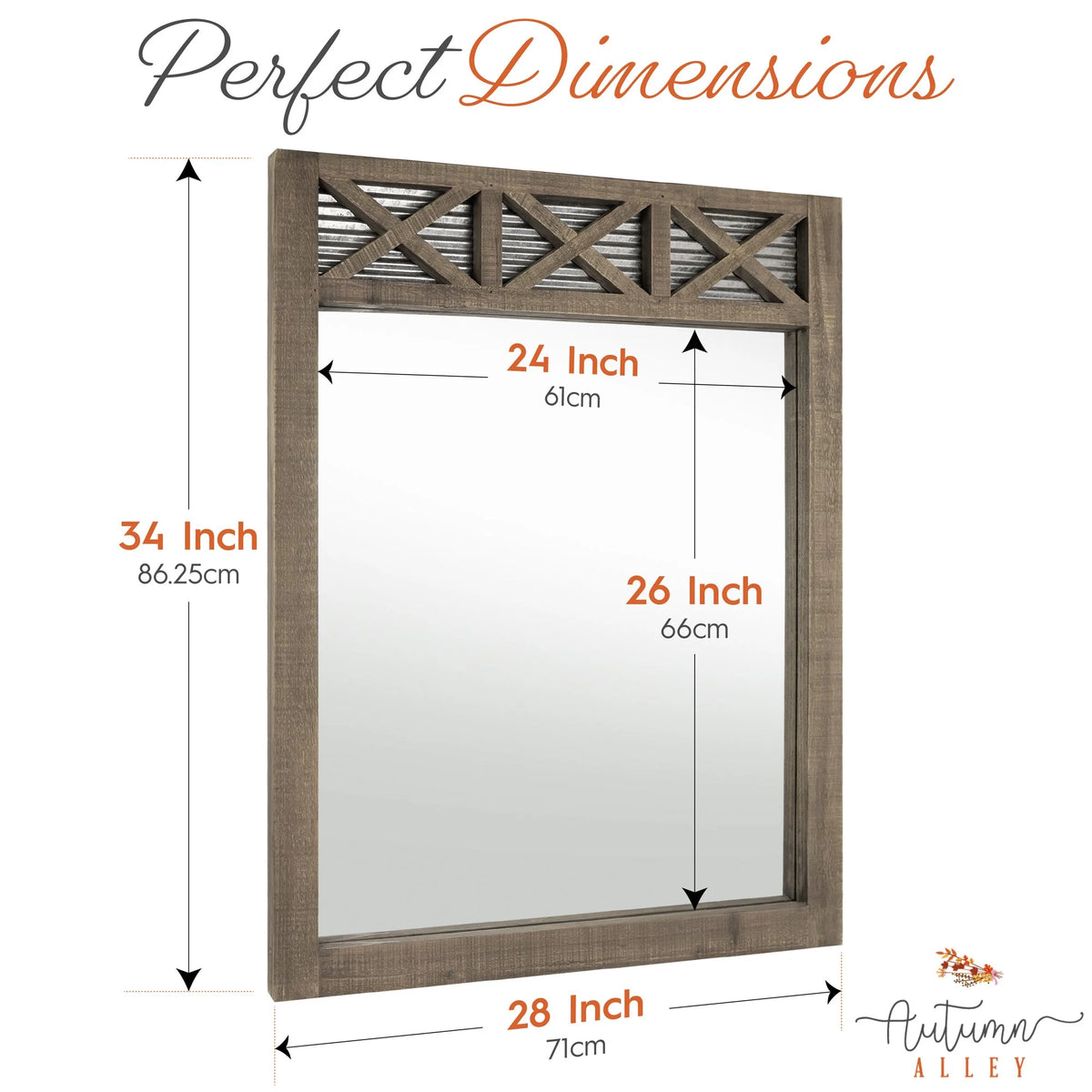 Rustic Farmhouse Mirror with Galvanized Metal – 28" x 34" J25746