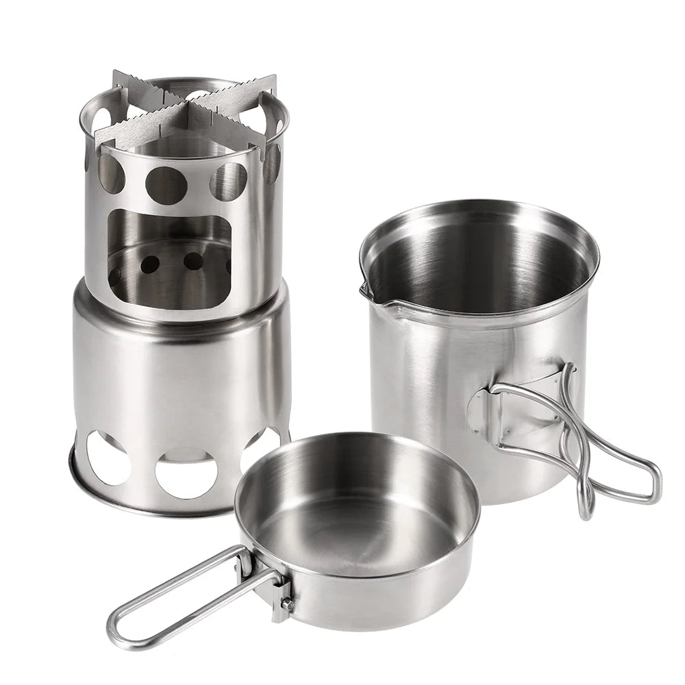 Compact Wood Burning Stove and Cooking Pot Set O907