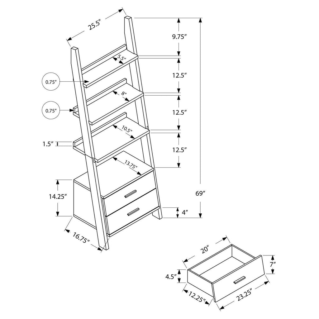 White Ladder Bookcase with Drawers X1532