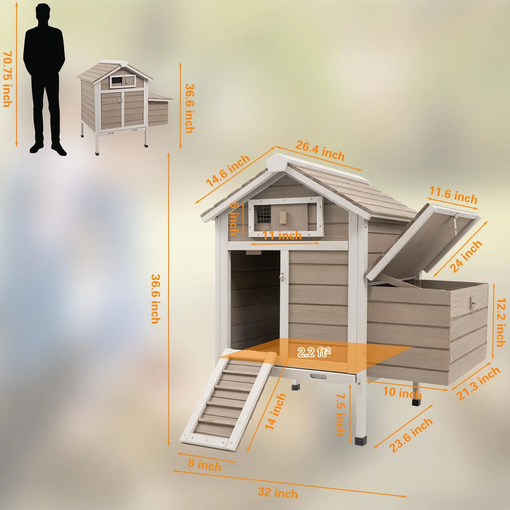 Grey Wooden Chicken Coop with Nesting Box and Ramp E92544