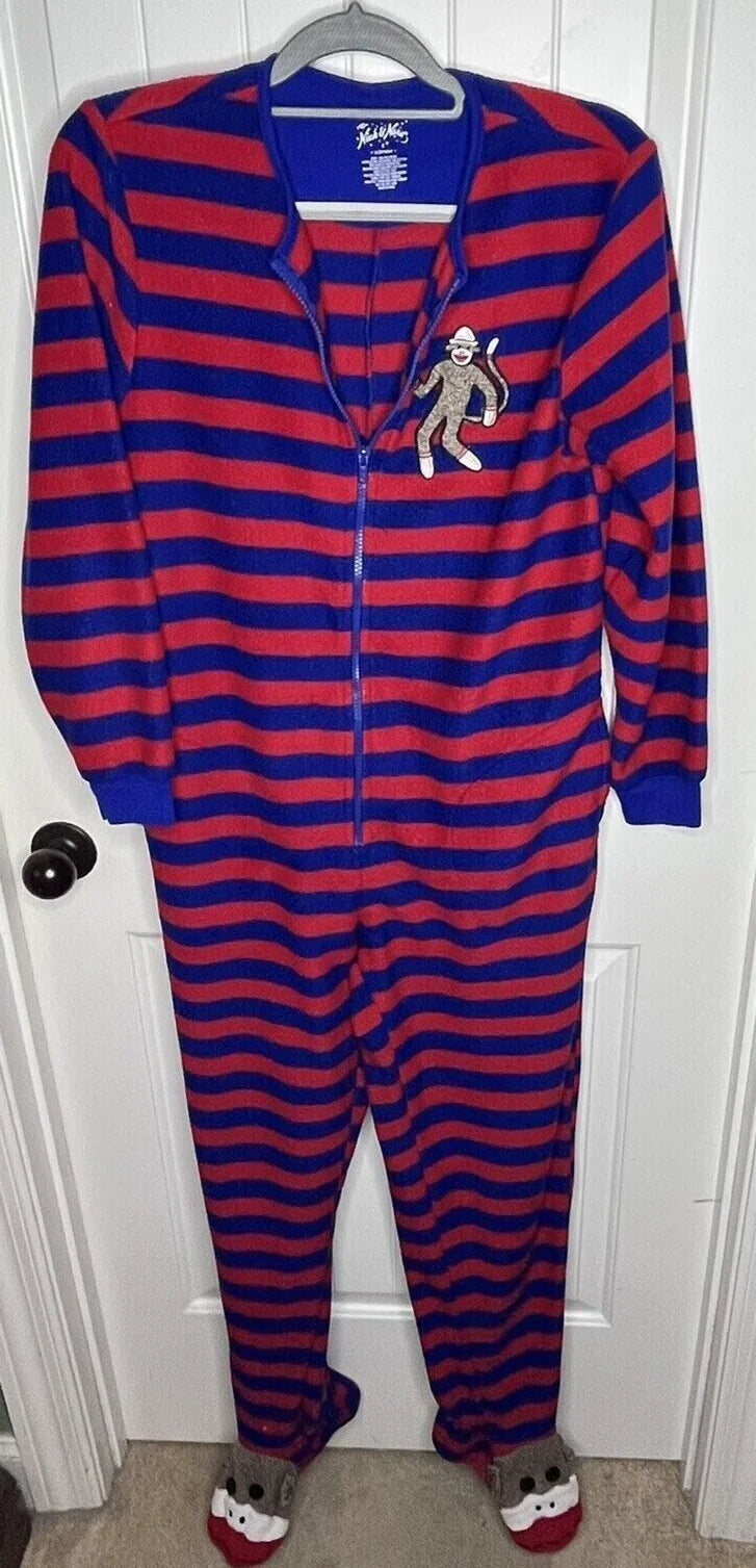 Red Blue Striped Footed Pajamas K80127