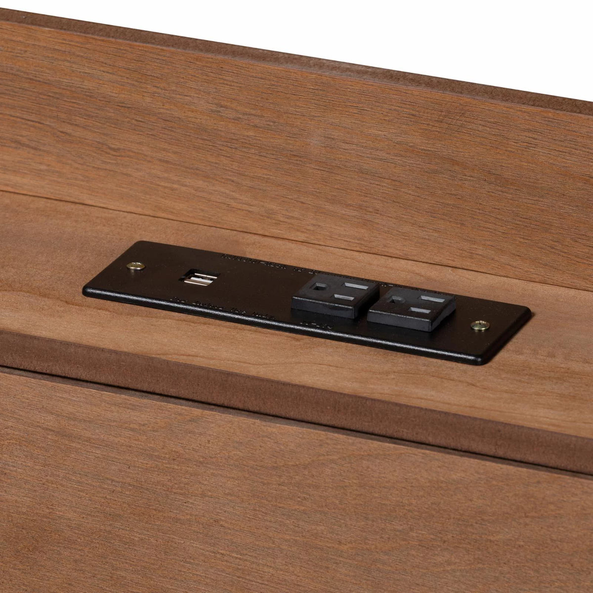 Brown Wood Queen Size Platform Bed with Charging Station Z818486