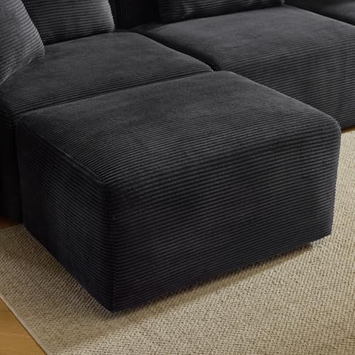 Convertible Corduroy L-Shaped Sectional Sofa with Ottoman K956670