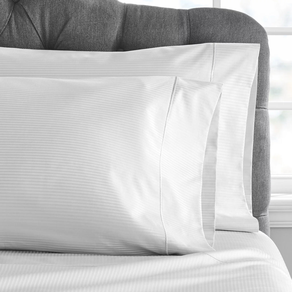 4-Piece 600 Thread Count White Striped Cotton Bed Sheet Set R701