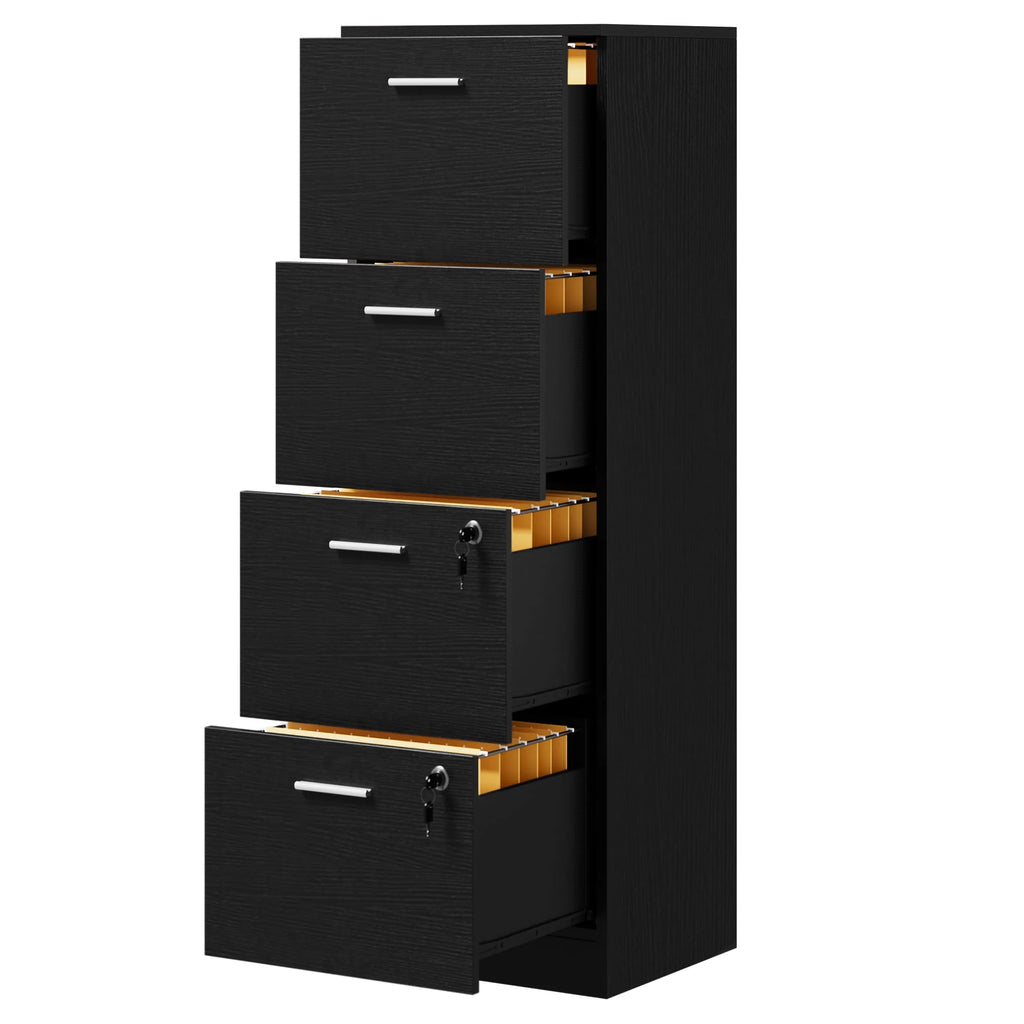 4 Drawer White Wood File Cabinet with Lock T345392