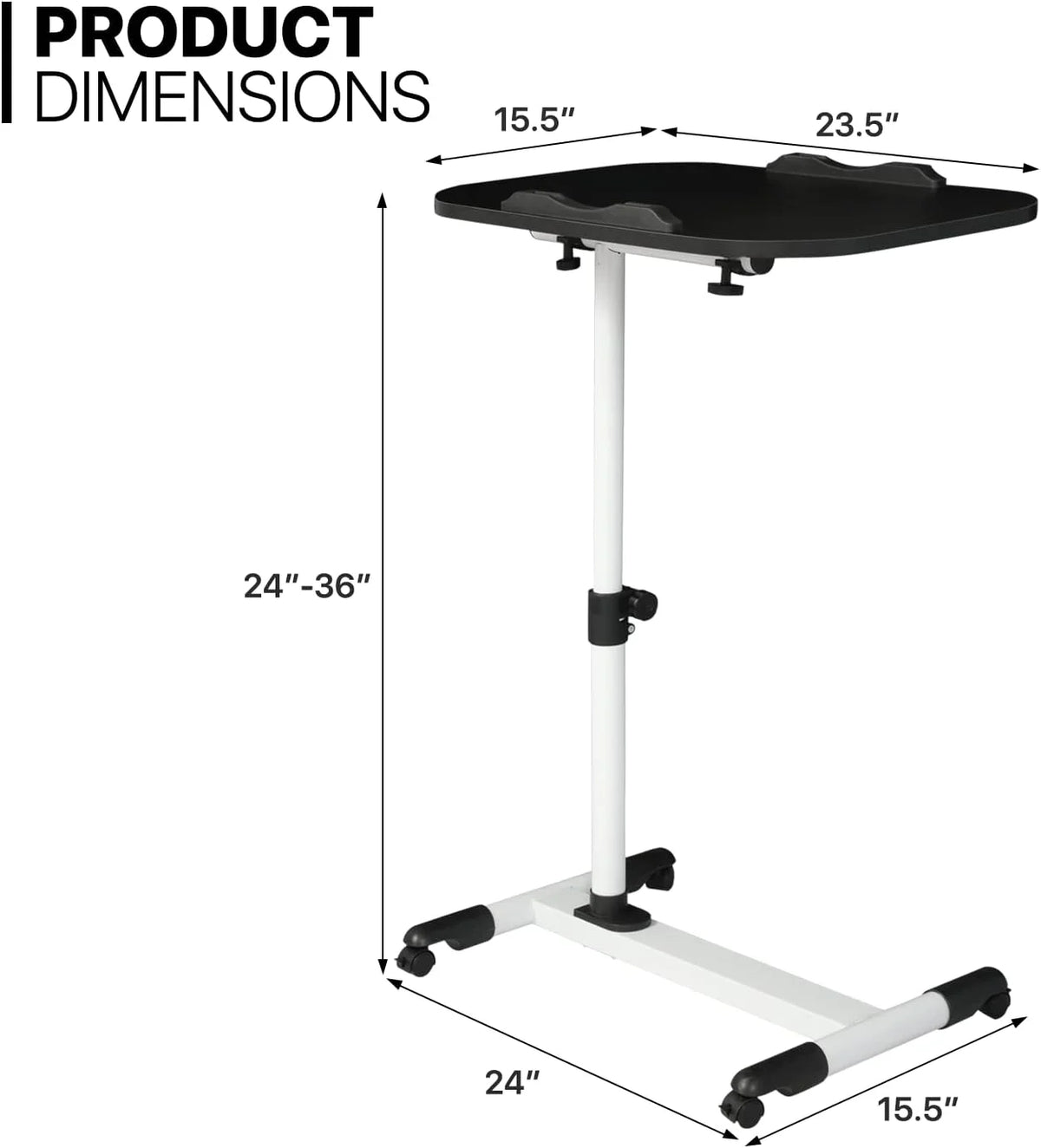 Black Adjustable Height Mobile Laptop Desk with Wheels J4801