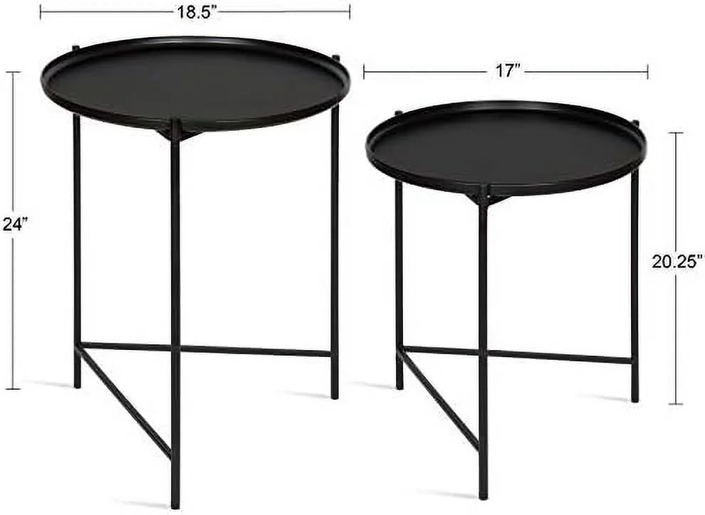 Set of 2 Natural Wood and Black Metal End Tables T156