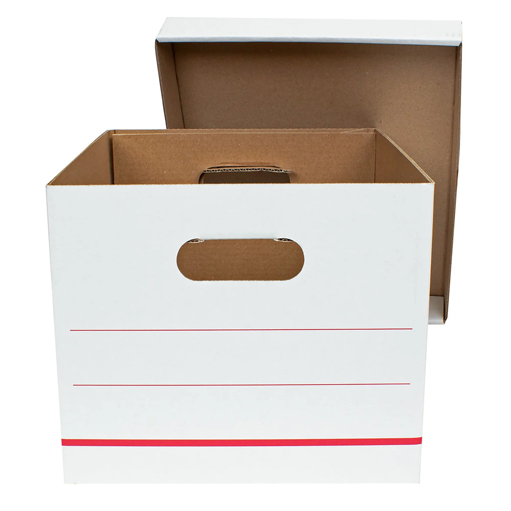 Corrugated Storage Boxes, Letter/Legal Size, 15" x 12" x 10", 60% Recycled, White/Red, Pack Of 10 S656