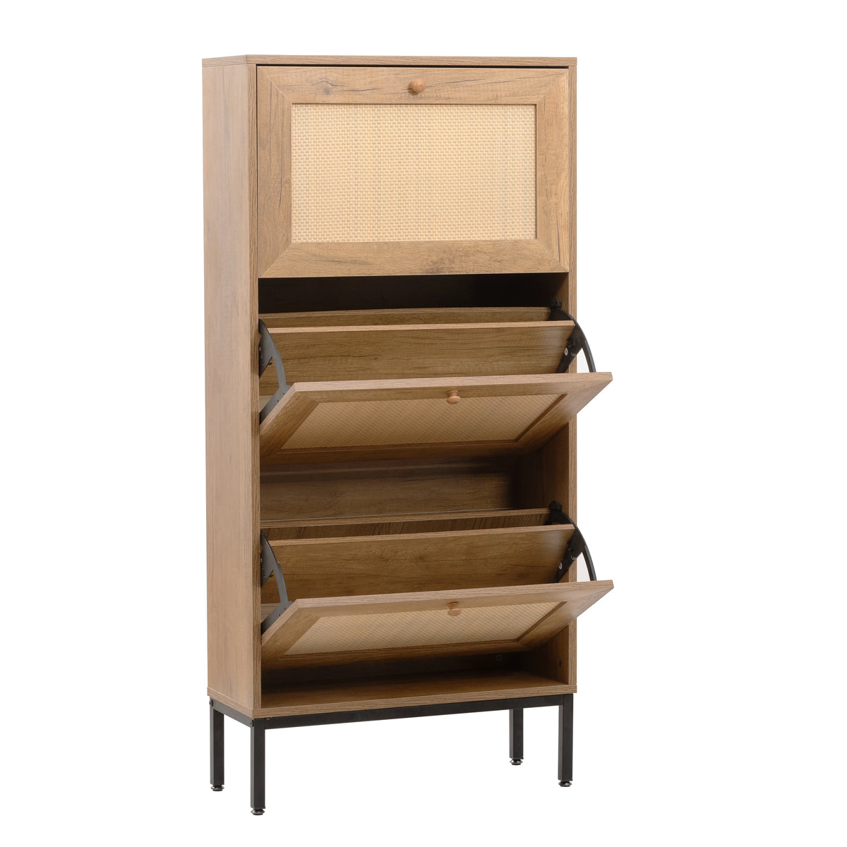 3 Flip Drawer Rattan Shoe Cabinet with Metal Legs U581