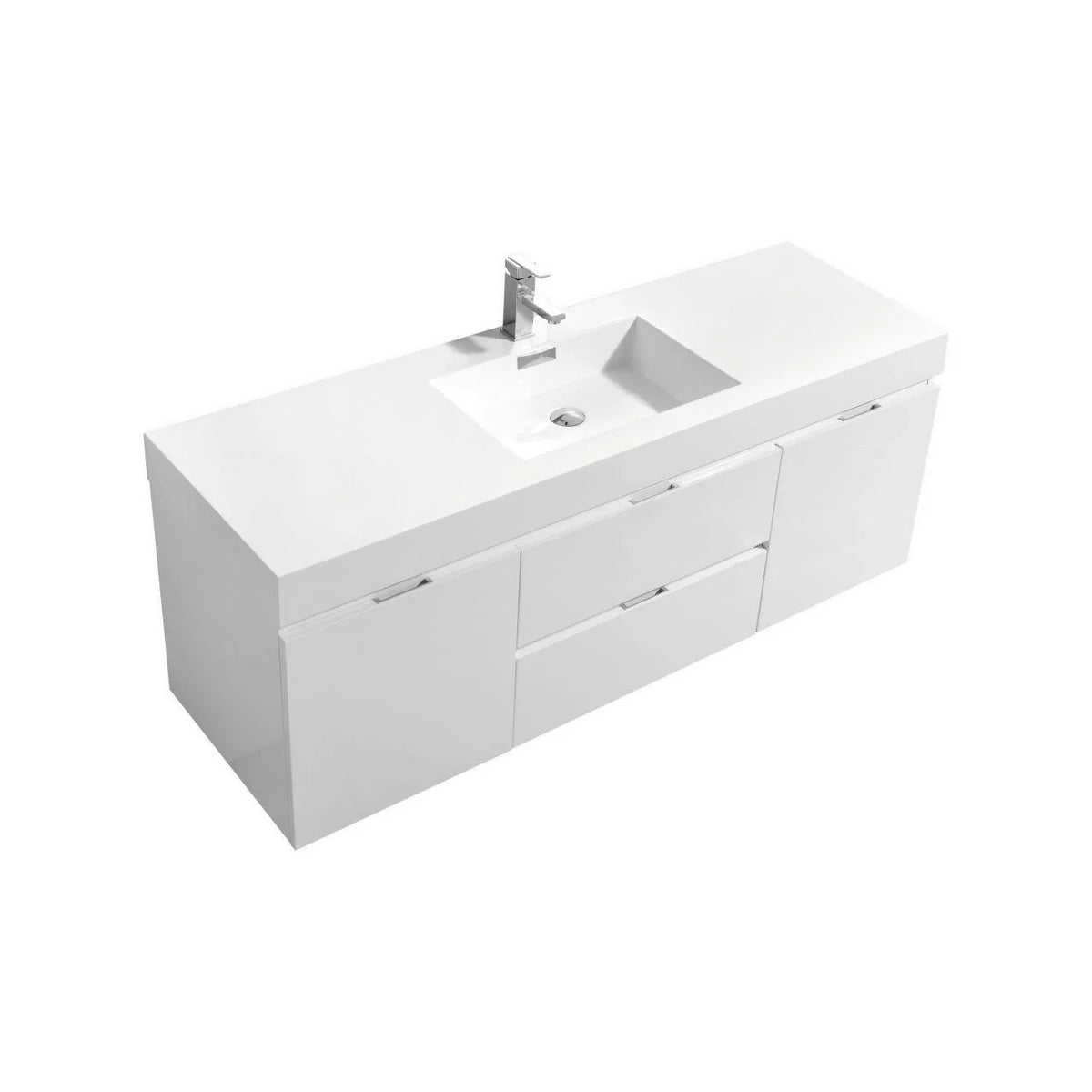 60 in. Single Sink Wall Mount High Gloss White Bathroom Vanity B490