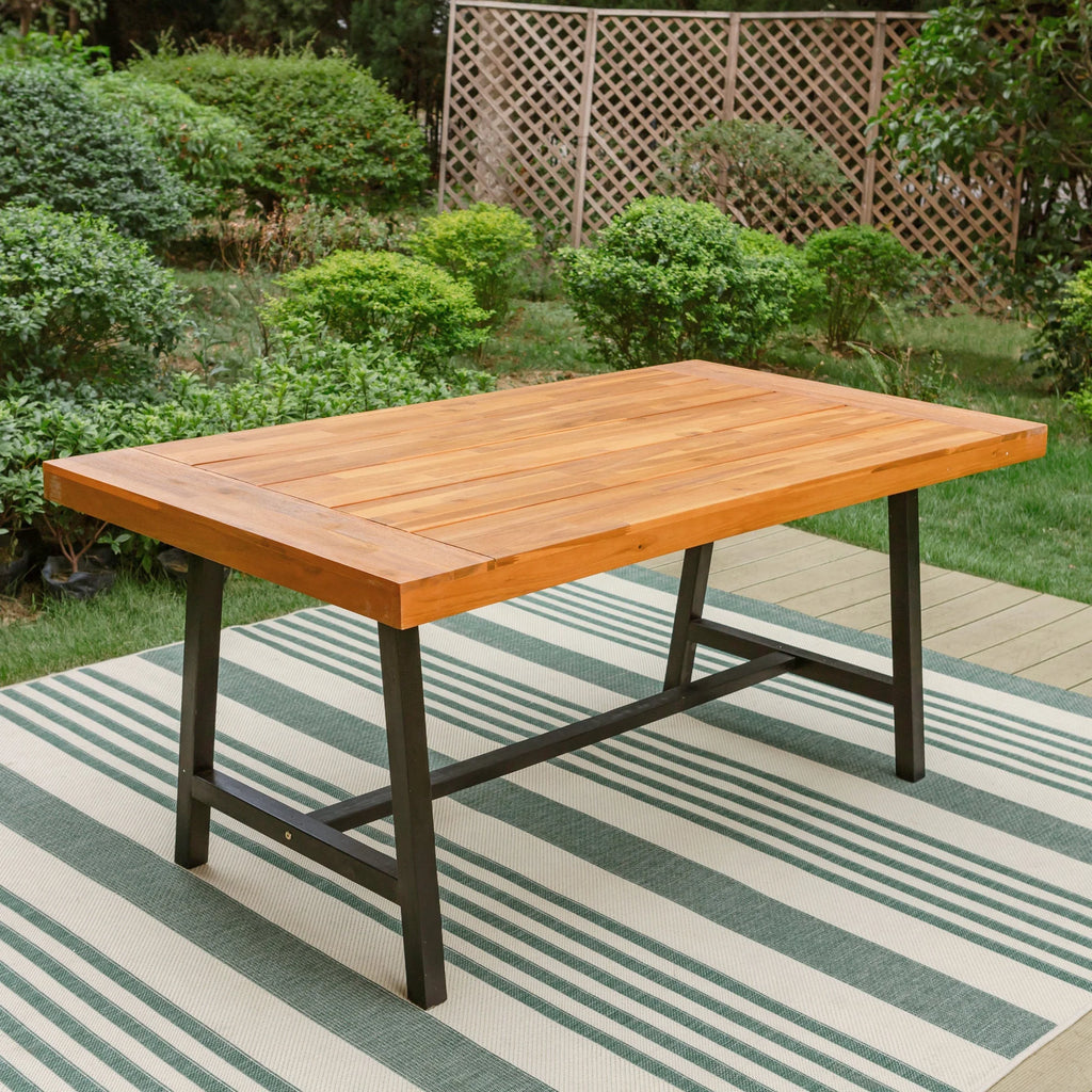 6-Piece Outdoor Dining Set with Acacia Wood Table, Bench and Wicker Chairs with Cushions C7012