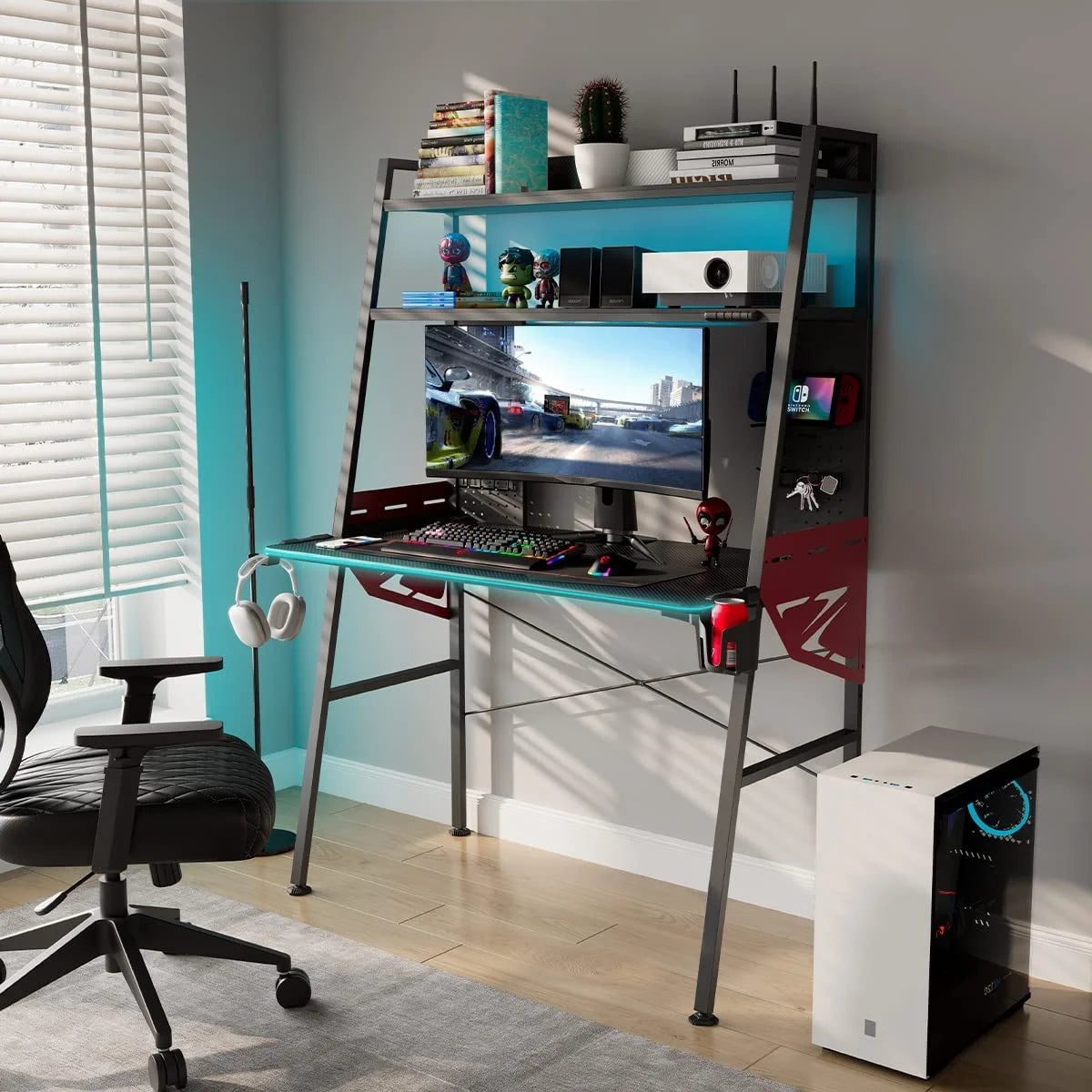 43'' Gaming Desk with Shelves K854