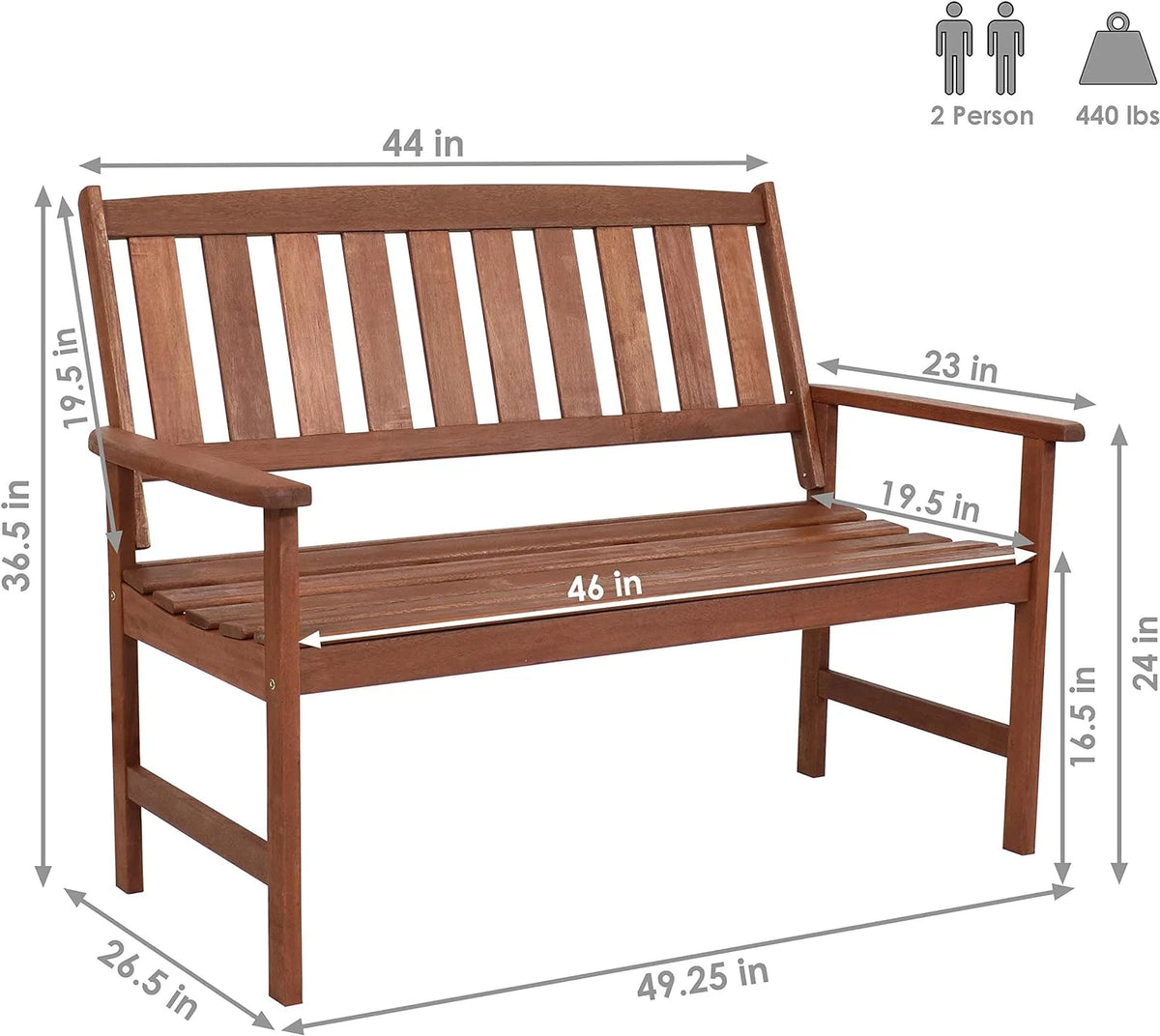 Meranti Wood 2-Seat Outdoor Garden Bench D311796