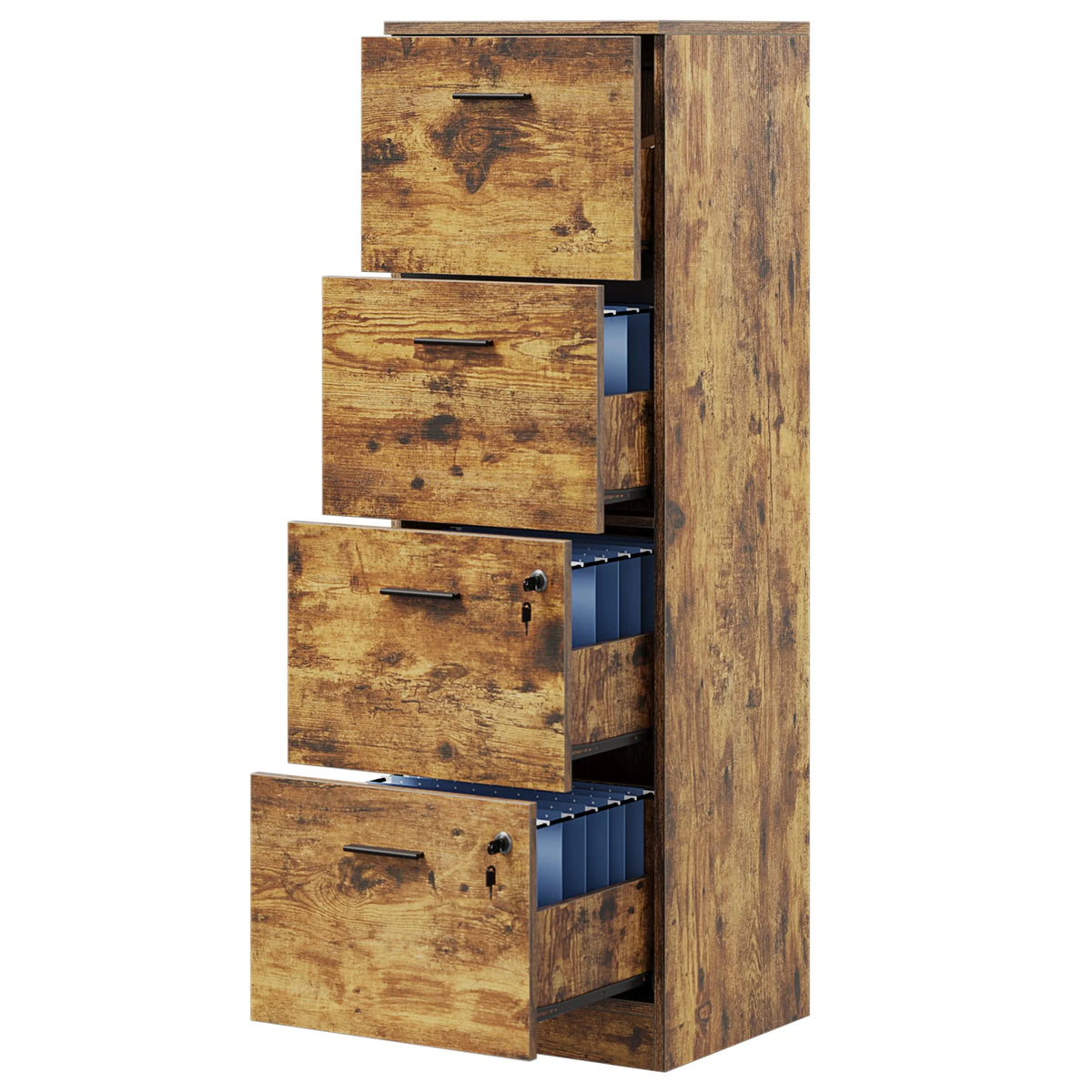 4 Drawer White Wood File Cabinet with Lock T345392