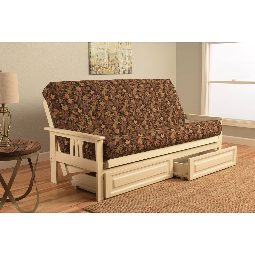 Antique White Full Futon with Mattress & Storage Drawers T478693
