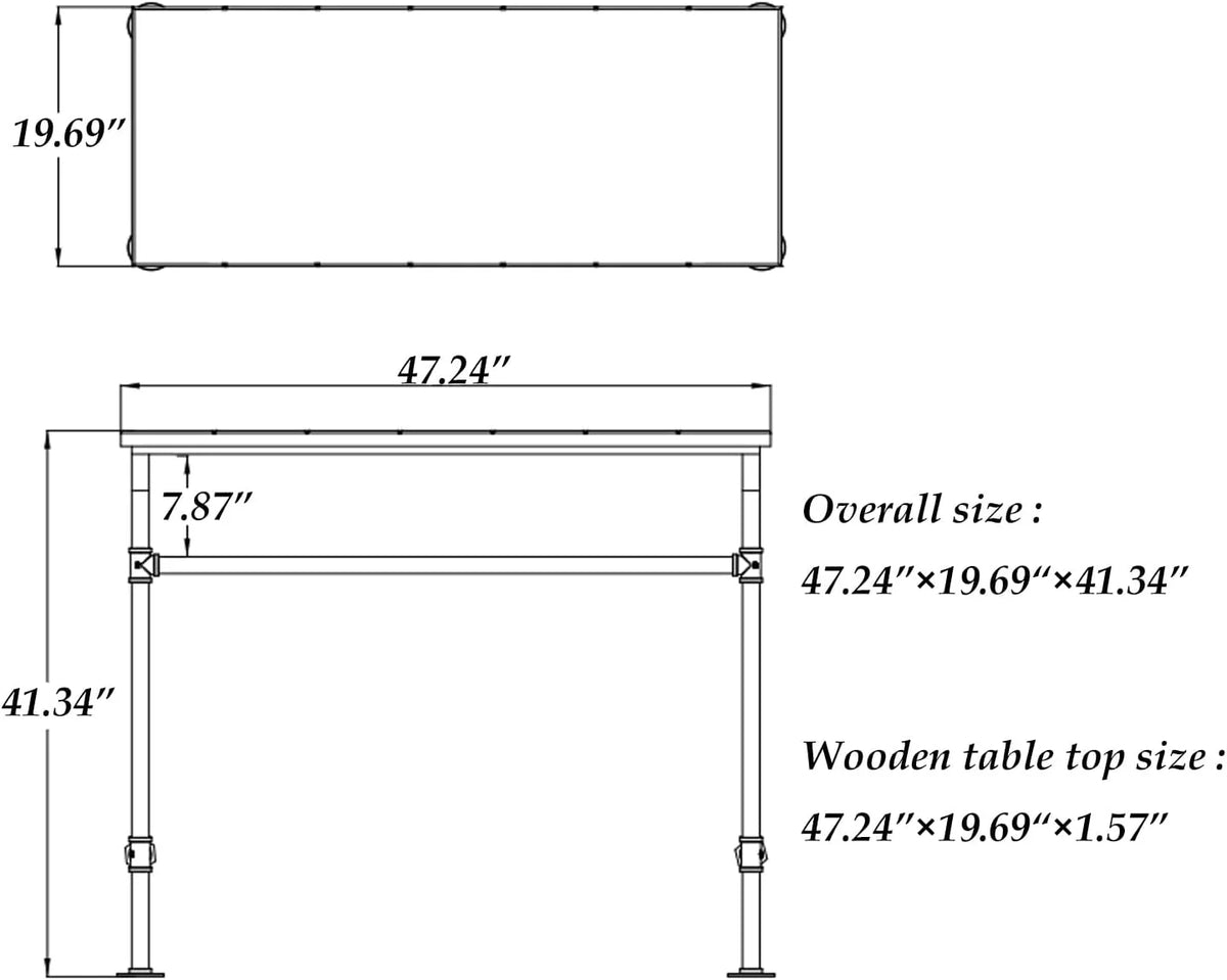 41.3" Height Solid Pine Wood Top Rectangular Pub Bar Table with Extra Shelf O1006