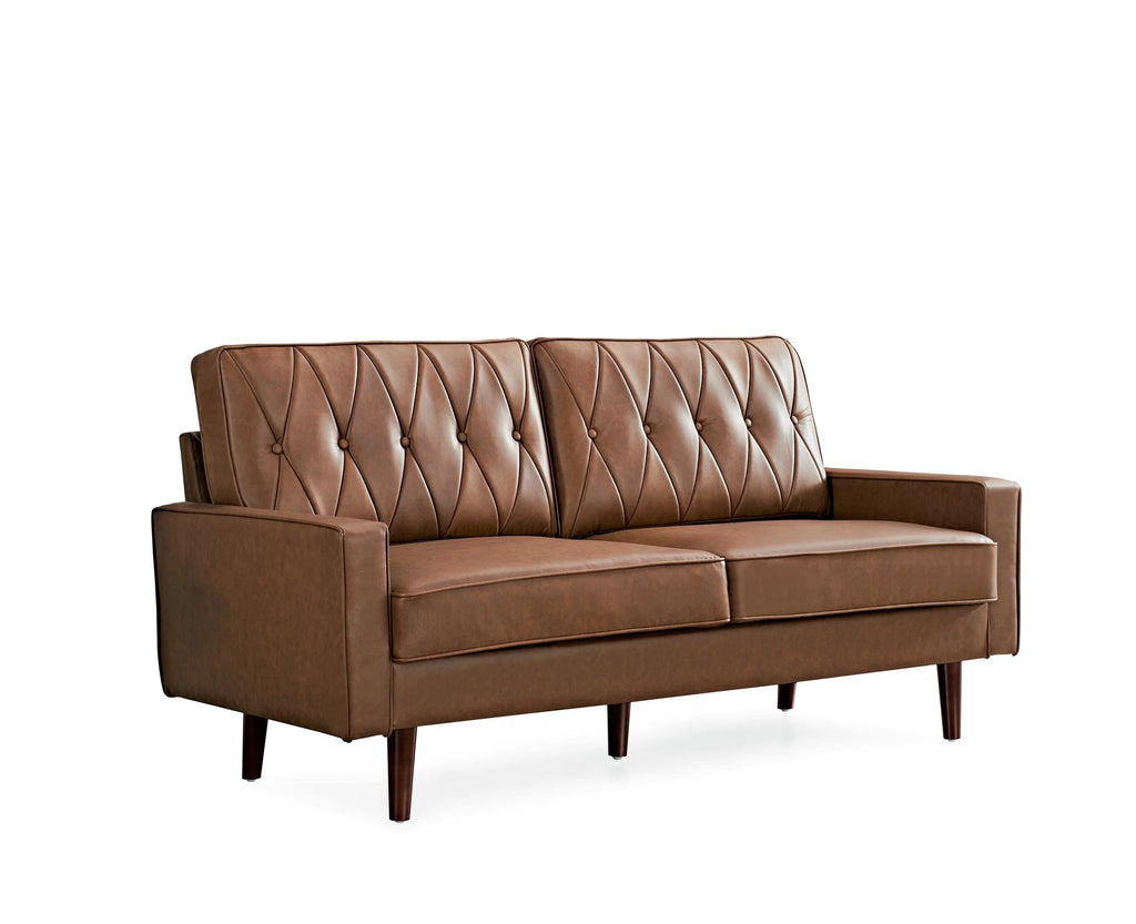 Brown Faux Leather Cushion Back Sofa M432